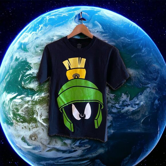 Looney Tunes Marvin the Martian Graphic Tee Black S Six Flags Streetwear Y2K - Picture 2 of 7